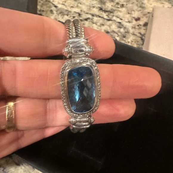 Rare David Yurman 925 Blue Topaz & Diamond Cable Gemstone Albion Bangle Bracelet - Picture 13 of 16